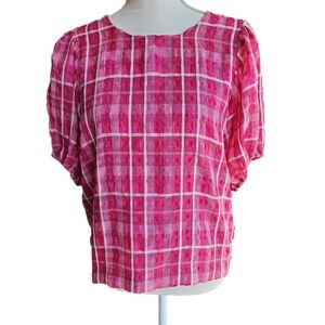 Madewell Plaid Puff Sleeve Top Size Small‎